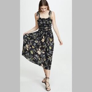 Free People Isla Floral Print Midi Sundress Black